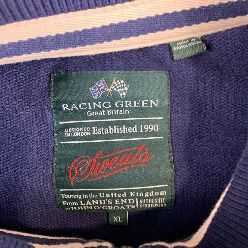 Racing Green Great Britain Mens Sweater XL Navy Blue 1/4 Zip Sweats Patches - Picture 2 of 8